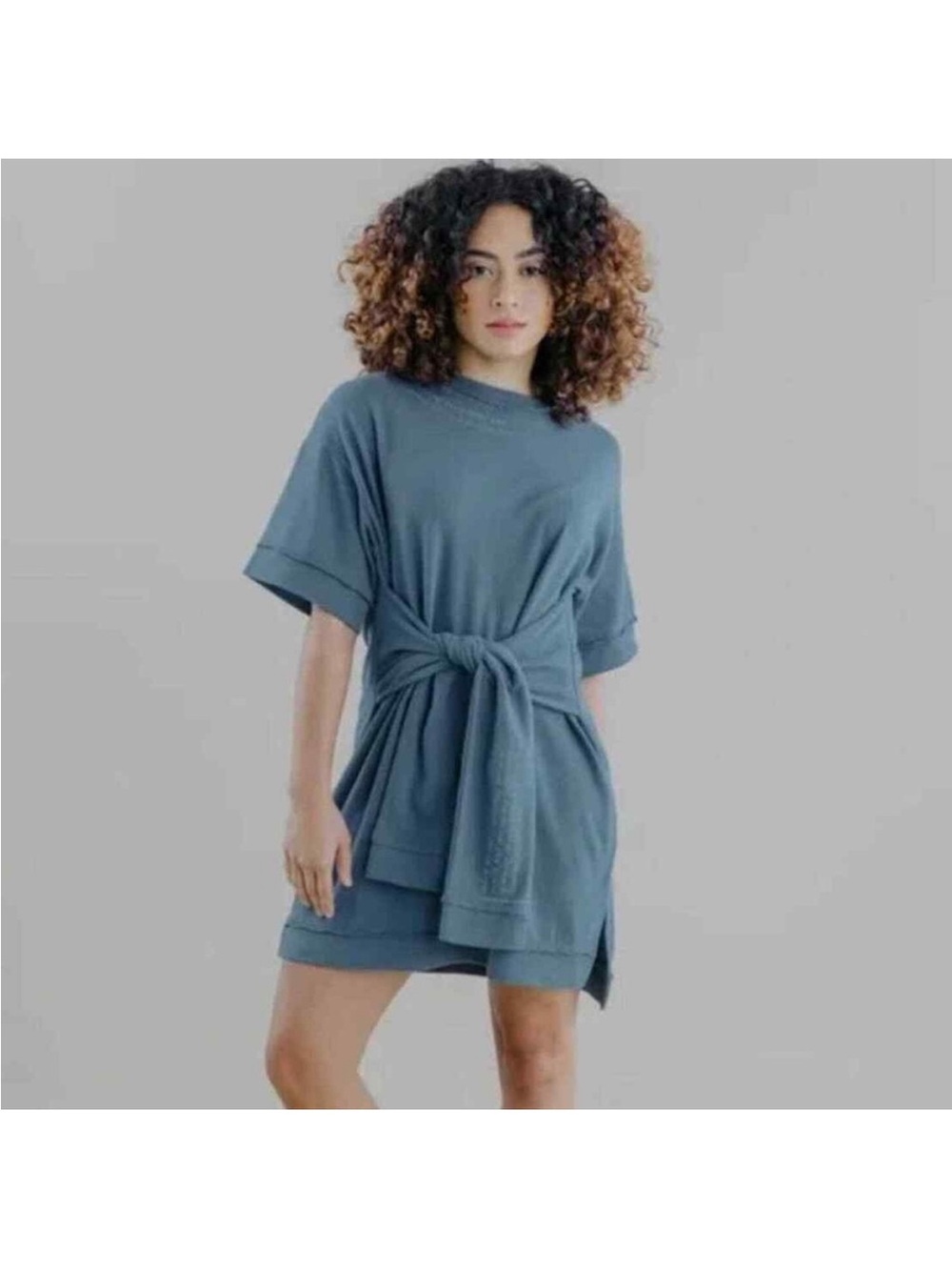 Taylor Swift Evermore Mirrorball Lyrics Tie-Waist Short Sleeve Dress Blue M EUC
